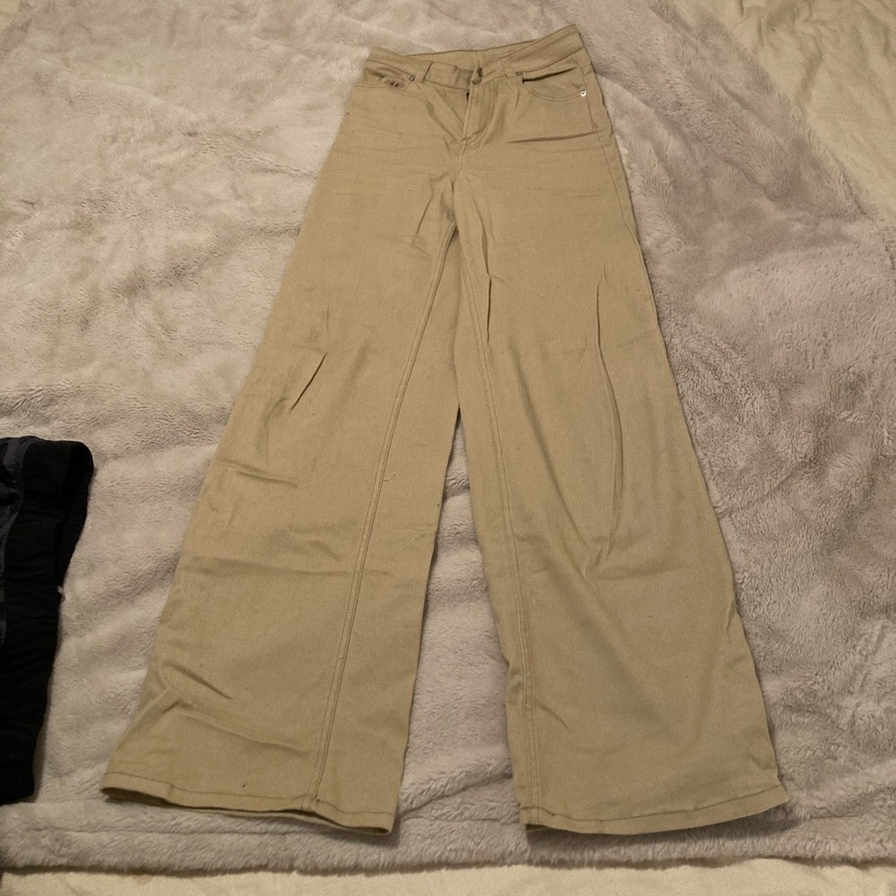 H&M tan wide leg twill pants - size 2